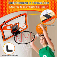 Indoor Mini Basketball Hoop Set Over Door Basketball Hoop With 4 Inflatable Balls Electric Audio Scorer Foldable Basket Gift For Kids And Adults