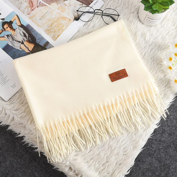Solid Color Cashmere-like Bristle Scarf Ladies Tassel Warm Gift