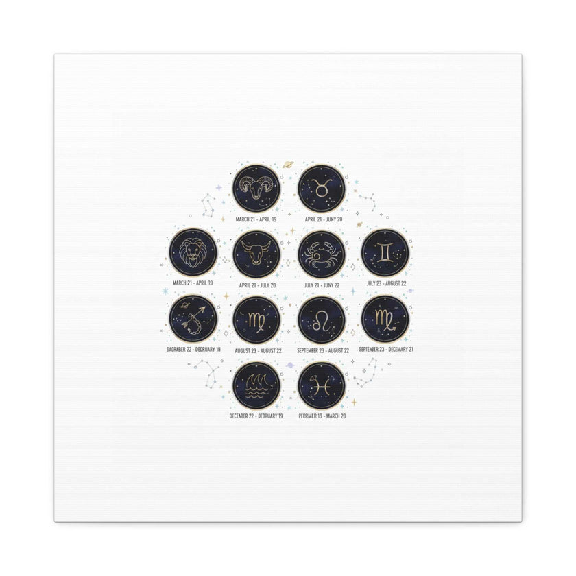 Zodiac Constellation Chart Canvas | Astrology Art Print, Metallic Galaxy