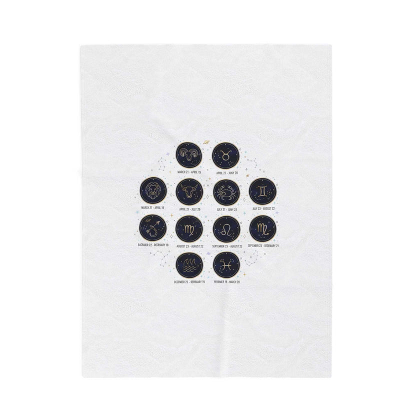 Zodiac Constellation Circle Plush Blanket | Astrological Galaxy Symbols, Metallic Accents