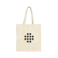 Celestial Moon Phase Grid Tote with constellation design on natural cotton canvas