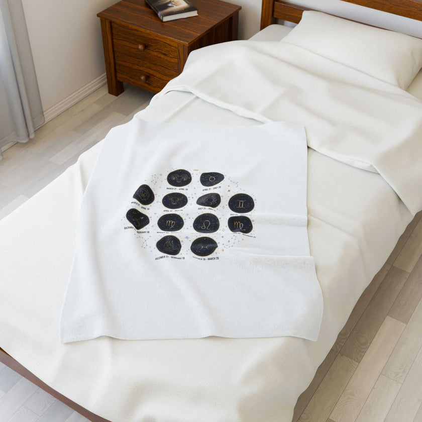 Zodiac Constellation Circle Plush Blanket | Astrological Galaxy Symbols, Metallic Accents