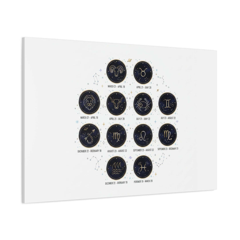 Zodiac Constellation Chart Canvas | Astrology Art Print, Metallic Galaxy
