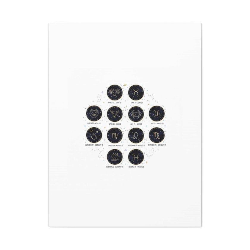 Zodiac Constellation Chart Canvas | Astrology Art Print, Metallic Galaxy