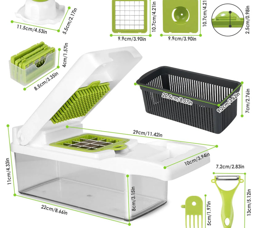 12 In 1 Vegetable Chopper With Container Kitchen Food Slicer Dicer Grater Peeler Egg Separator Hand Protector For Onion Salad Potato GPCT2055Pro