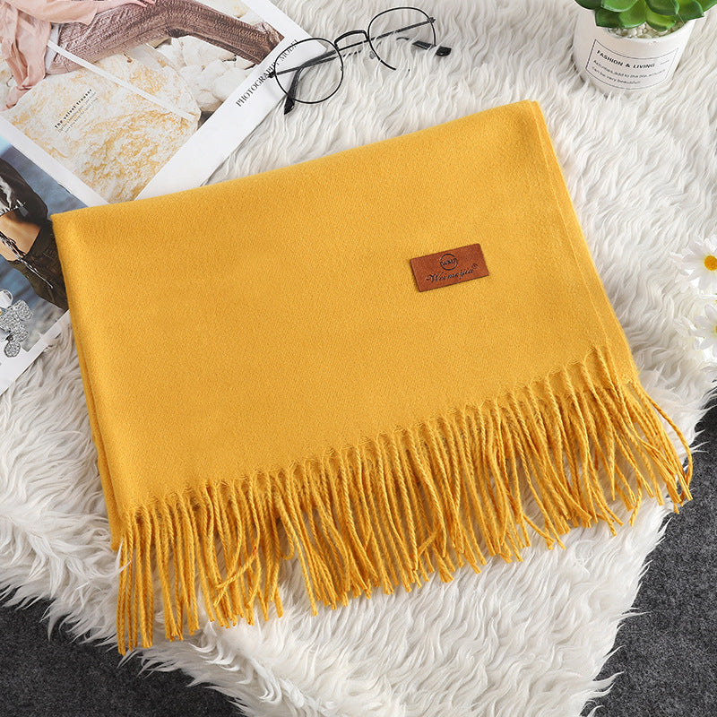Solid Color Cashmere-like Bristle Scarf Ladies Tassel Warm Gift