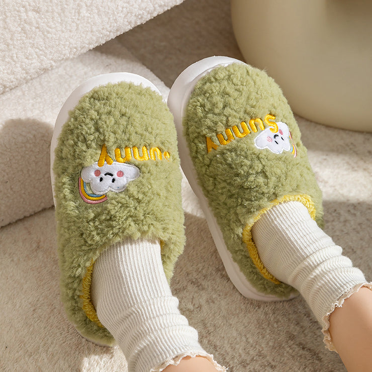 Cute Cartoon Cotton Slippers Thick Bottom Home Slippers Fashion Floor Bedroom Slipper Women Men Couples Warm House Shoes