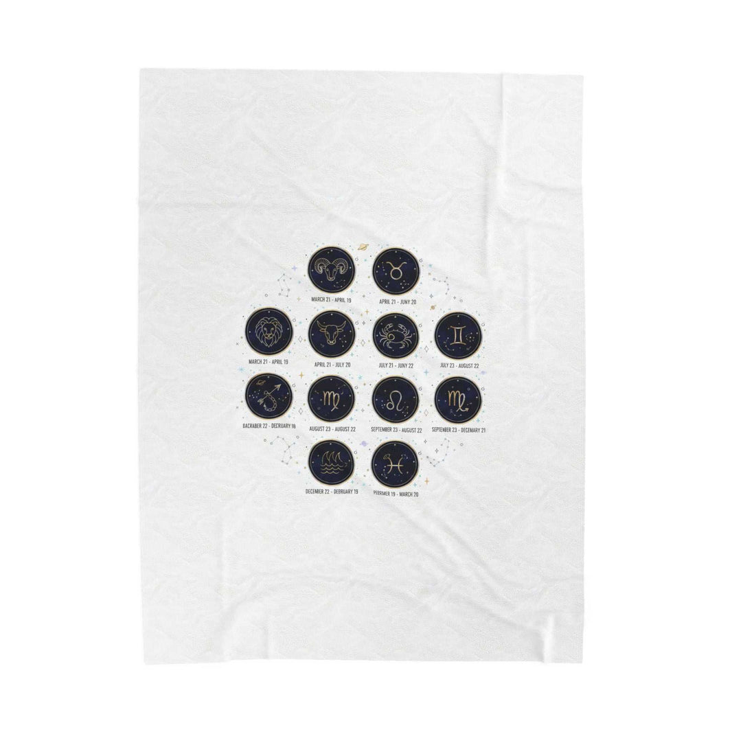Zodiac Constellation Circle Plush Blanket | Astrological Galaxy Symbols, Metallic Accents
