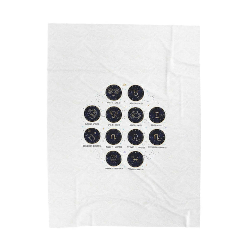 Zodiac Constellation Circle Plush Blanket | Astrological Galaxy Symbols, Metallic Accents