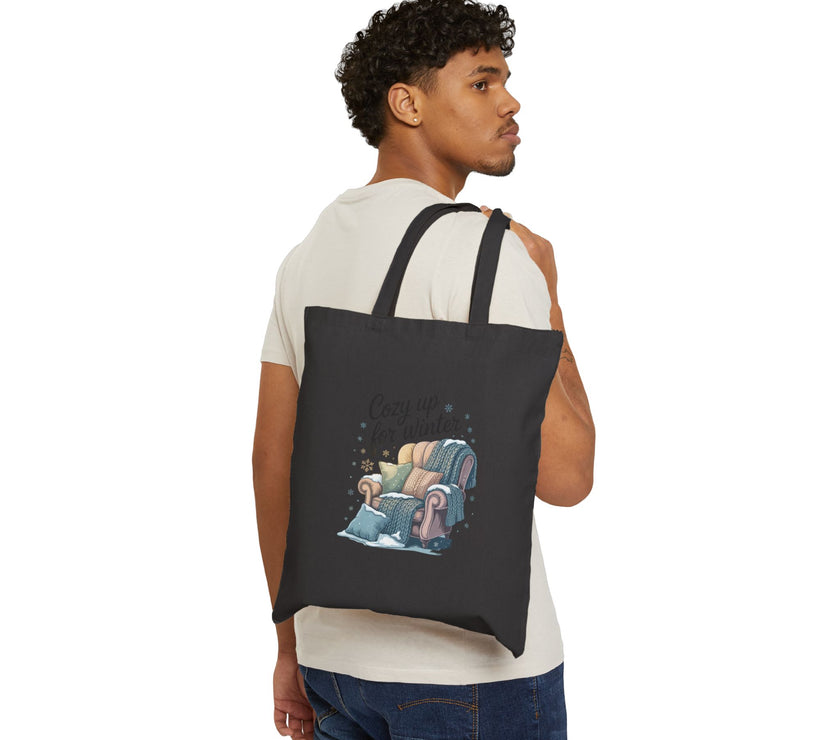 Cozy Up for Winter Tote Bag - Cotton Canvas Shopper