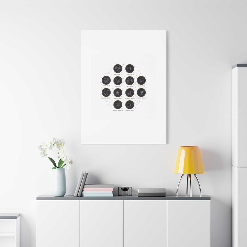 Zodiac Constellation Chart Canvas | Astrology Art Print, Metallic Galaxy