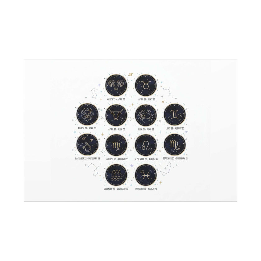 Zodiac Constellation Chart Canvas | Astrology Art Print, Metallic Galaxy