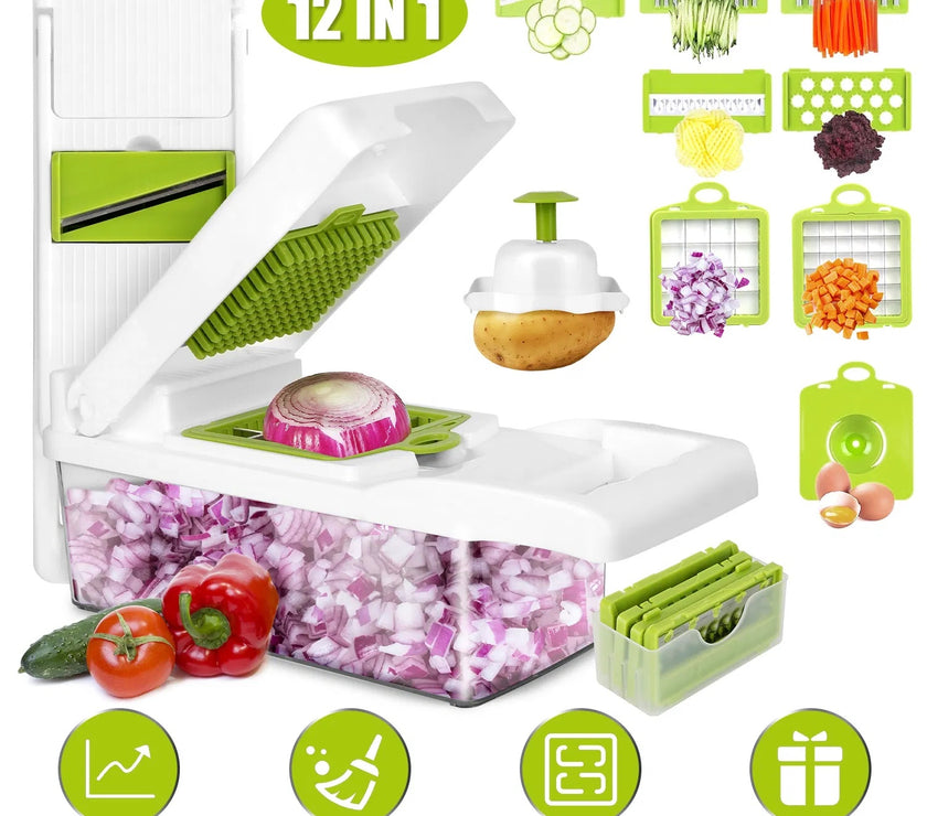 12 In 1 Vegetable Chopper With Container Kitchen Food Slicer Dicer Grater Peeler Egg Separator Hand Protector For Onion Salad Potato GPCT2055Pro