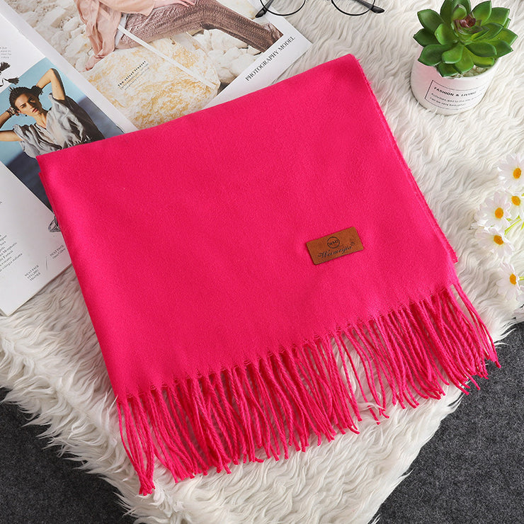 Solid Color Cashmere-like Bristle Scarf Ladies Tassel Warm Gift