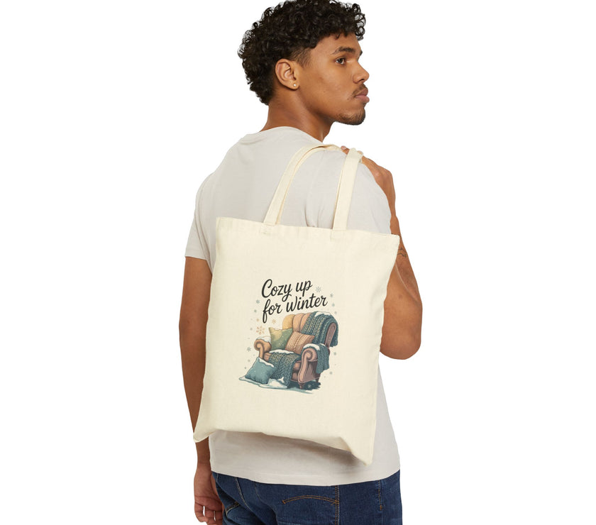 Cozy Up for Winter Tote Bag - Cotton Canvas Shopper