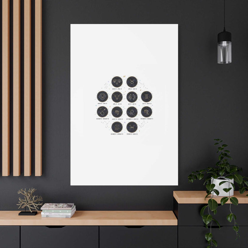 Zodiac Constellation Chart Canvas | Astrology Art Print, Metallic Galaxy