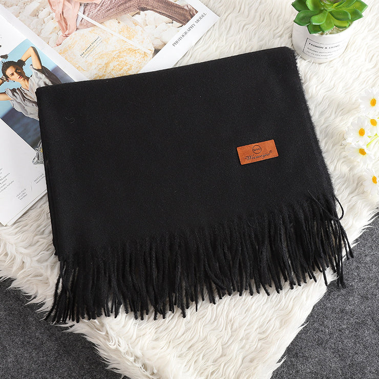 Solid Color Cashmere-like Bristle Scarf Ladies Tassel Warm Gift