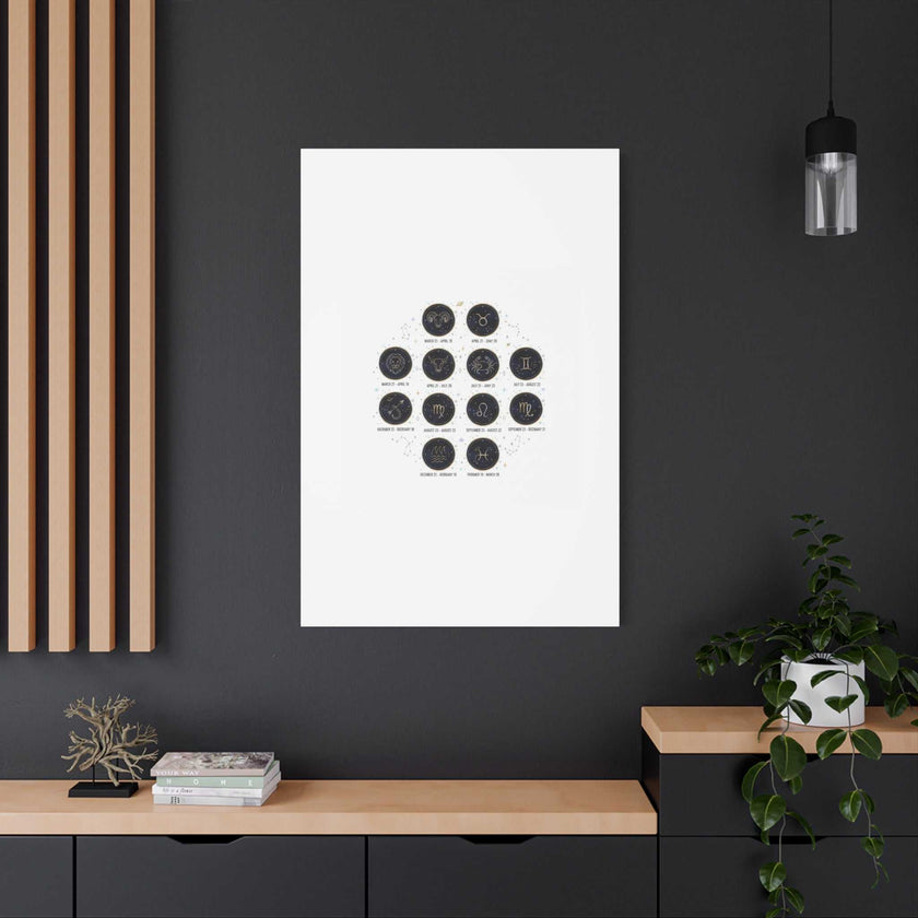 Zodiac Constellation Chart Canvas | Astrology Art Print, Metallic Galaxy