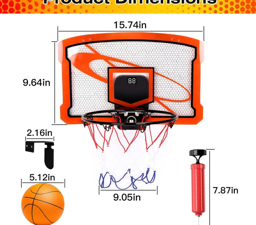 Indoor Mini Basketball Hoop Set Over Door Basketball Hoop With 4 Inflatable Balls Electric Audio Scorer Foldable Basket Gift For Kids And Adults