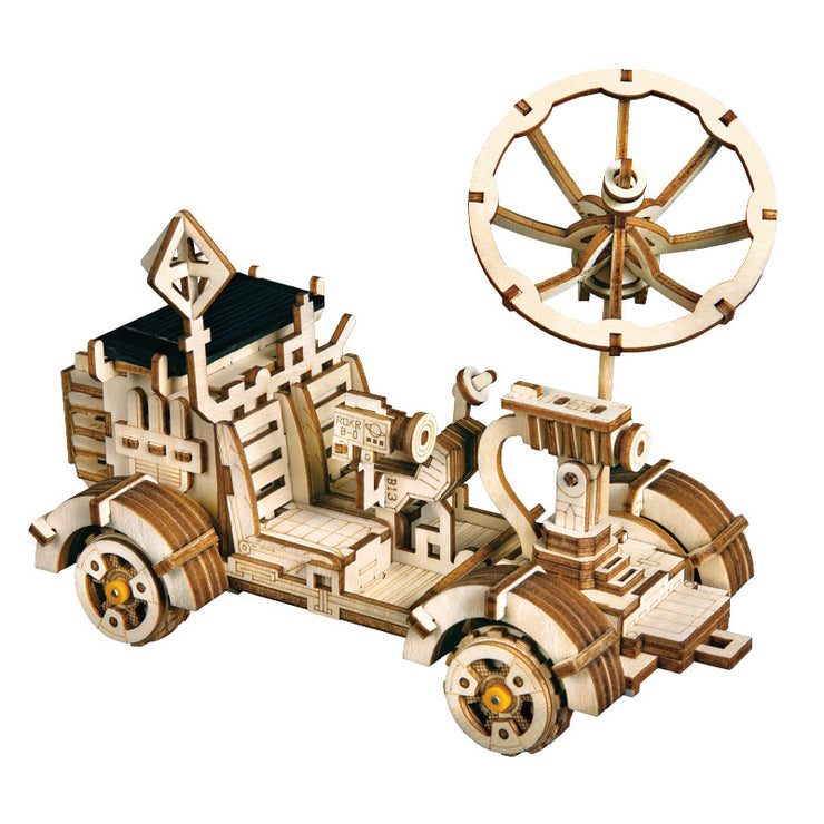 4 wooden solar toy cars