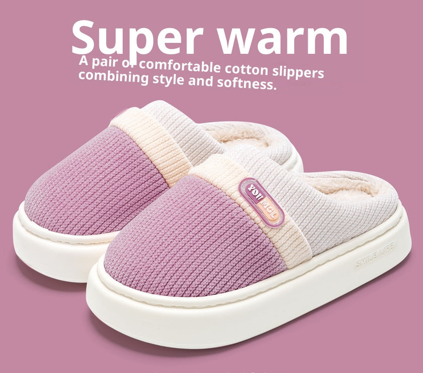 Cotton Slippers Women's Warm Color Matching Slippers
