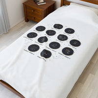Zodiac Constellation Circle Plush Blanket | Astrological Galaxy Symbols, Metallic Accents