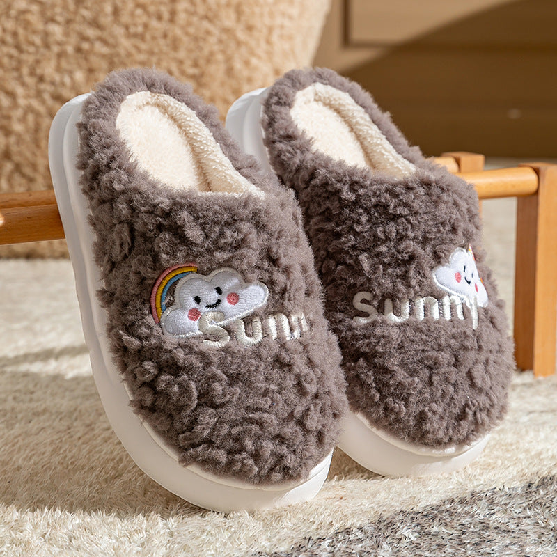 Cute Cartoon Cotton Slippers Thick Bottom Home Slippers Fashion Floor Bedroom Slipper Women Men Couples Warm House Shoes