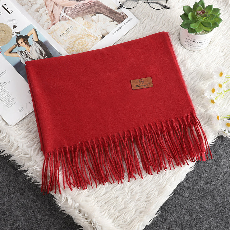 Solid Color Cashmere-like Bristle Scarf Ladies Tassel Warm Gift