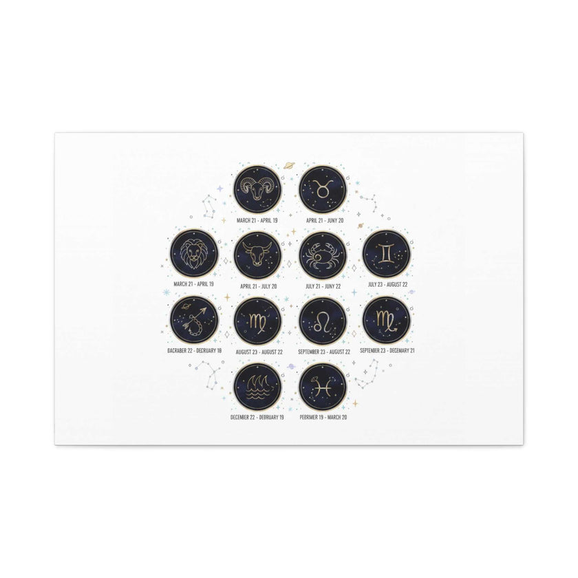 Zodiac Constellation Chart Canvas | Astrology Art Print, Metallic Galaxy