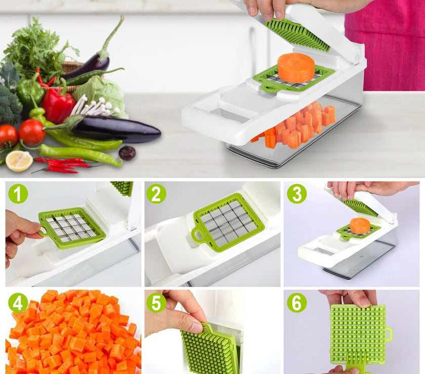 12 In 1 Vegetable Chopper With Container Kitchen Food Slicer Dicer Grater Peeler Egg Separator Hand Protector For Onion Salad Potato GPCT2055Pro