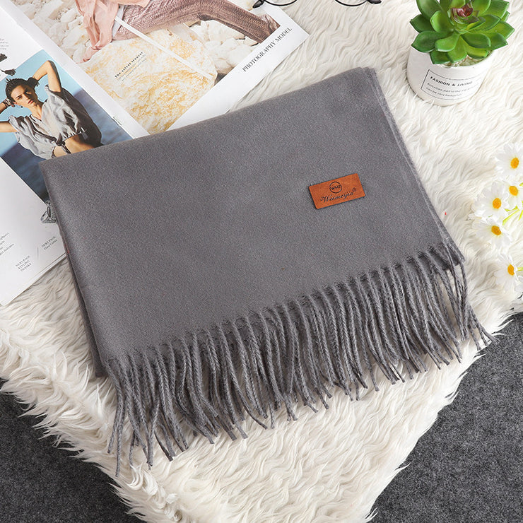 Solid Color Cashmere-like Bristle Scarf Ladies Tassel Warm Gift