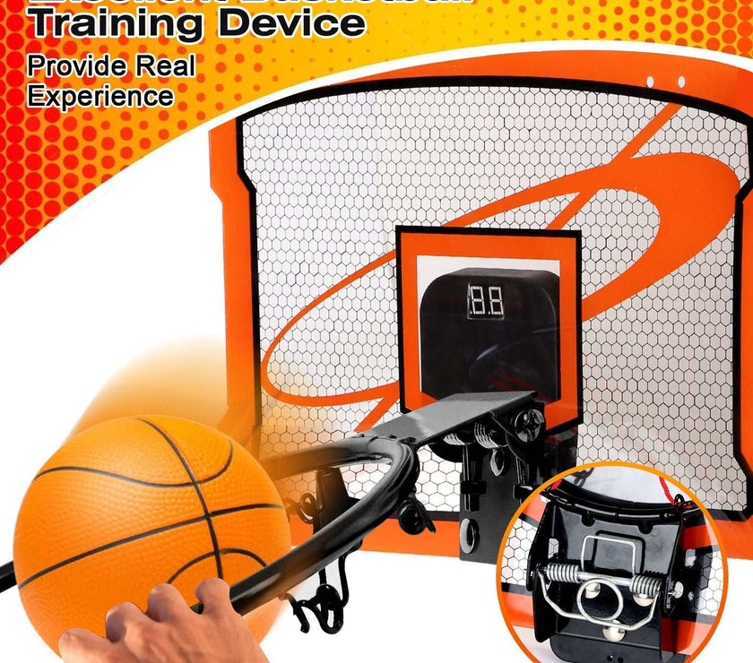 Indoor Mini Basketball Hoop Set Over Door Basketball Hoop With 4 Inflatable Balls Electric Audio Scorer Foldable Basket Gift For Kids And Adults