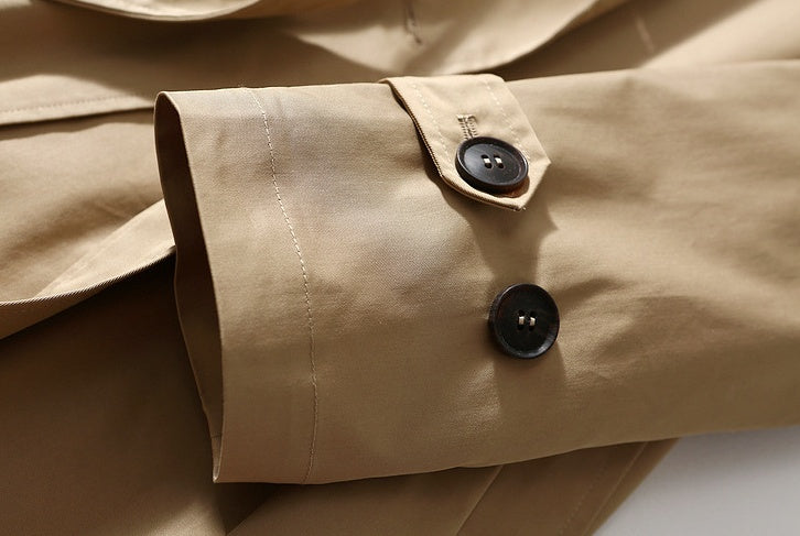 Women's Suit Neck Belt Waist Long Over-the-knee Windbreaker Jacket