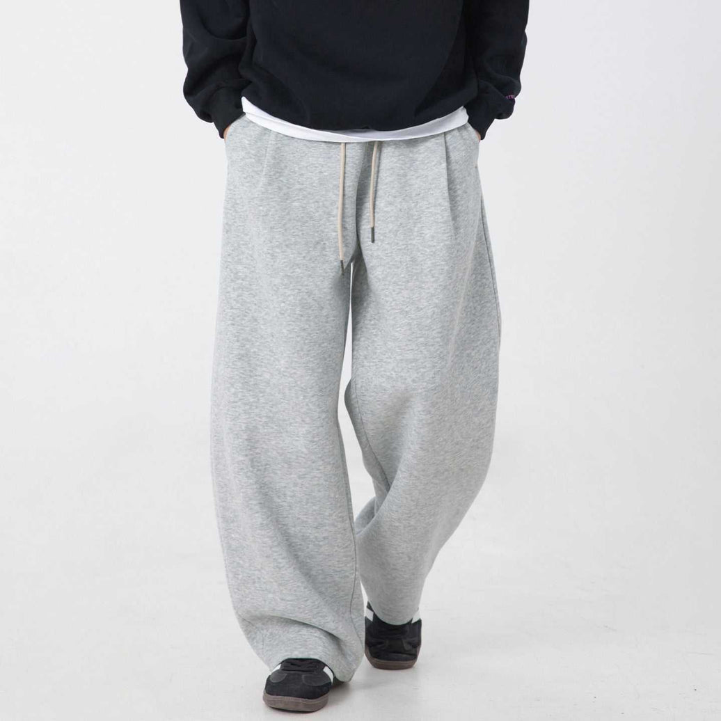 Men's casual straight-leg loose long black pants with drawstring closure