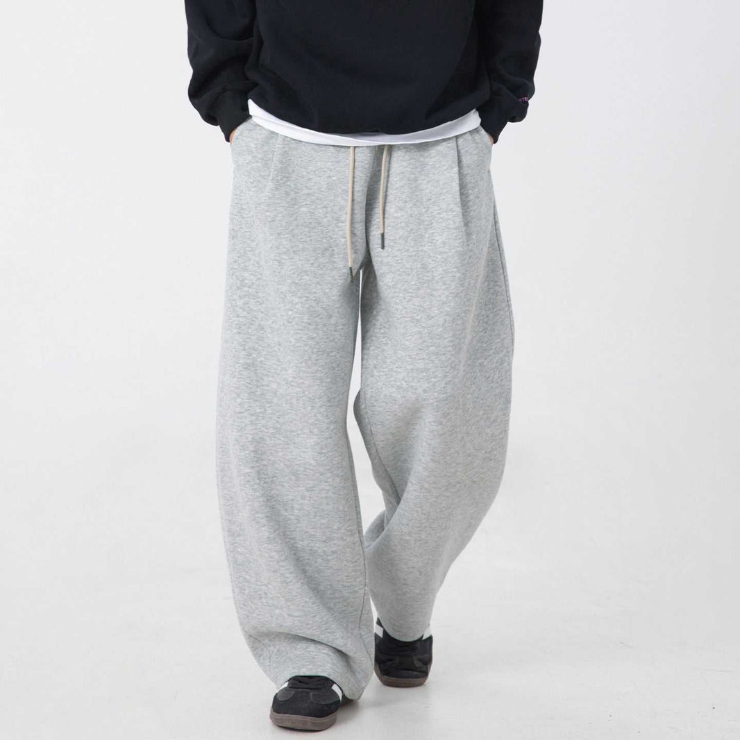 Men's casual straight-leg loose long black pants with drawstring closure