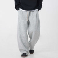 Men's casual straight-leg loose long black pants with drawstring closure