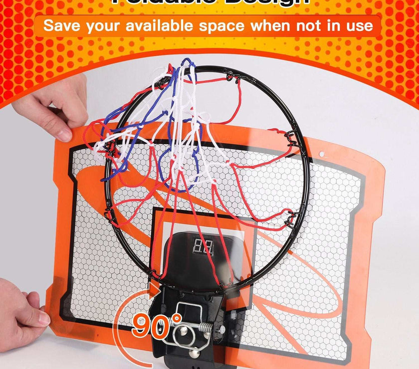 Indoor Mini Basketball Hoop Set Over Door Basketball Hoop With 4 Inflatable Balls Electric Audio Scorer Foldable Basket Gift For Kids And Adults