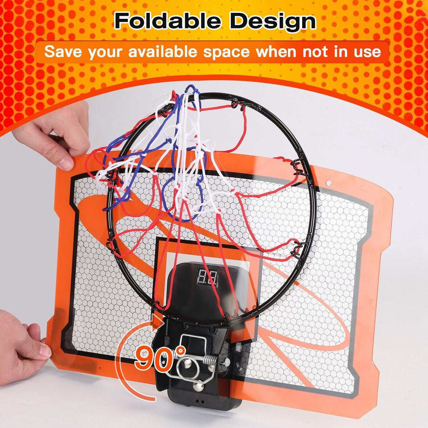 Indoor Mini Basketball Hoop Set Over Door Basketball Hoop With 4 Inflatable Balls Electric Audio Scorer Foldable Basket Gift For Kids And Adults