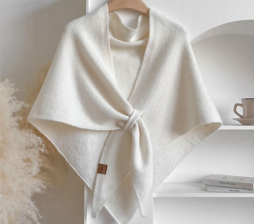 Winter Triangular Shawl INS Solid Color Soft Thickened Knitted Neck Wrap Korean Version Warm Shawl For Women